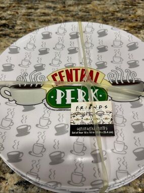 FRIENDS Central Perk Plate Set – White, Green & Red Logo (Set of 4)